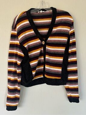 Stitch & Knot cardigan vibrant striped pattern Size Large  (1715)